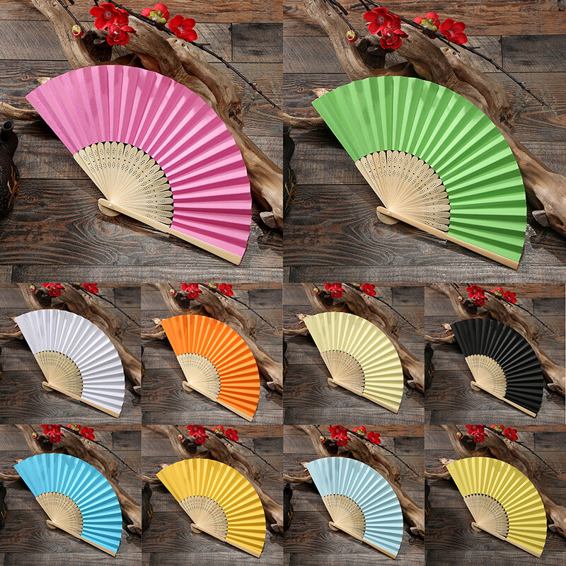 1Pcs DIY Crafts Chinese Style Vintage Hand Fan Folding Fans Dance Wedding Party Solid color folding fan