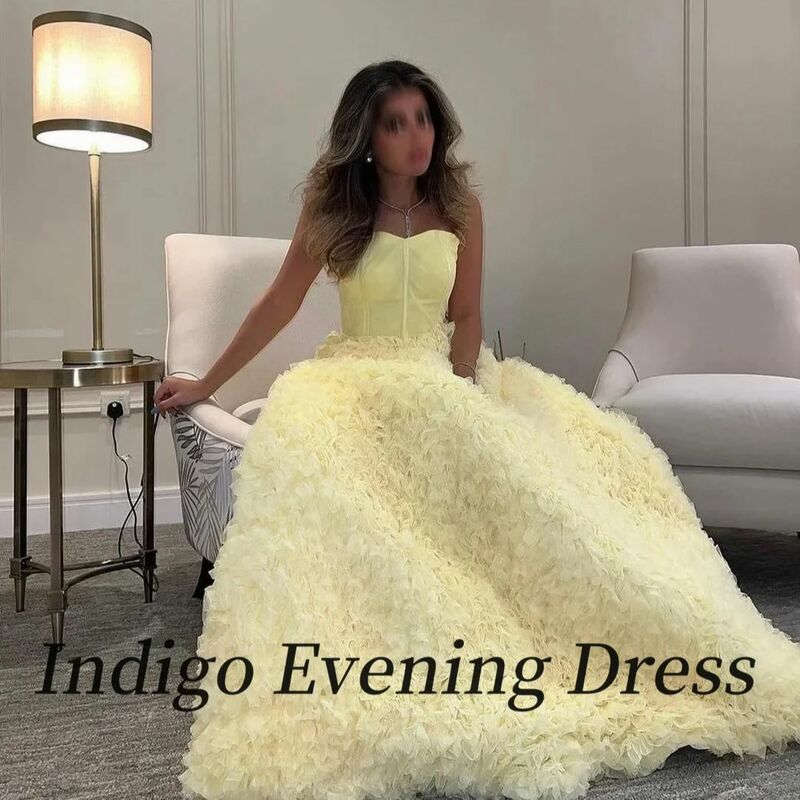 Gaun Prom wanita Indigo A Line tanpa tali panjang lantai gaun acara Formal wanita Arab Saudi 2024 Vestidos Para Dama