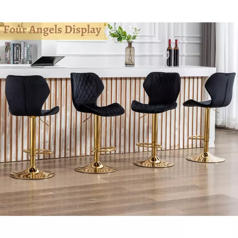 Bar Stools Set of 2 Counter Height Barstools with Back Swivel Bar Chairs with Gold Base Modern Adjustable Kitchen