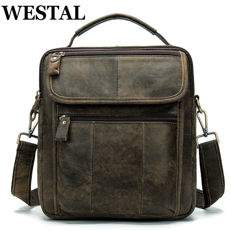 WESTAL Mens Messenger Bags Fashion Top-handle Handbags Leather Men's Shoulder Bag for Men Bags Male Designer Crossbody Bags 369