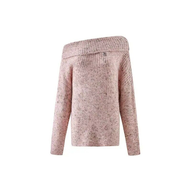 Women's Autumn Winter One Line Neck Long Sleeve Korean Version Sweater Fashion Pullover Casual Solid Thick Knitting Lady Tops