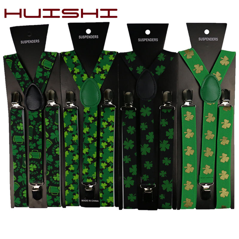 2.5*100cm Fashion Adjustable Suspenders 3 Clip Elastic Force Unisex Four-leaf Clover Casual Wedding Party Strap Husband's Gift