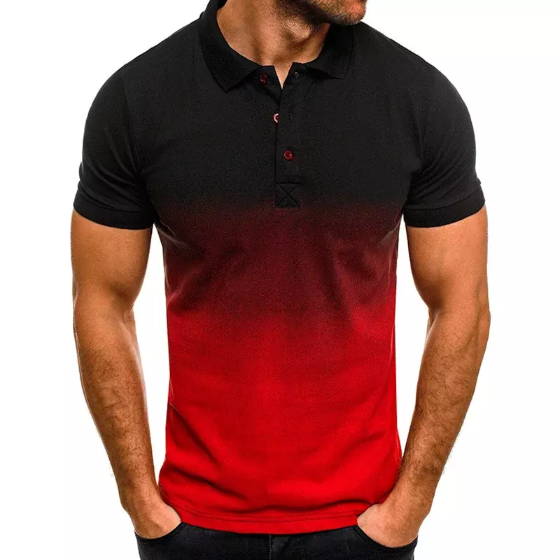 Summer Men's Short Sleeve Polo Shirt Gradient Color Casual Slim T-shirt Golf Badminton Sport Slim Tees Tops Men Daily Clothing