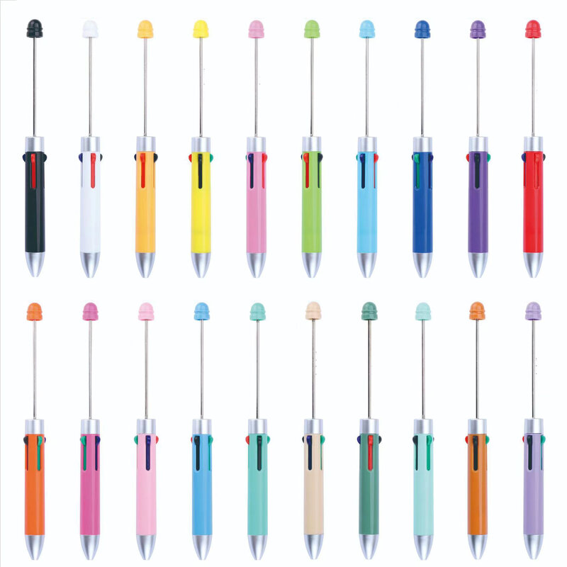50pcs DIY Four-Color Beaded Ballpoint Pen Cute Beadable Pens Cartoon 4 Color Retractable Rollerball Pen Student School Gift