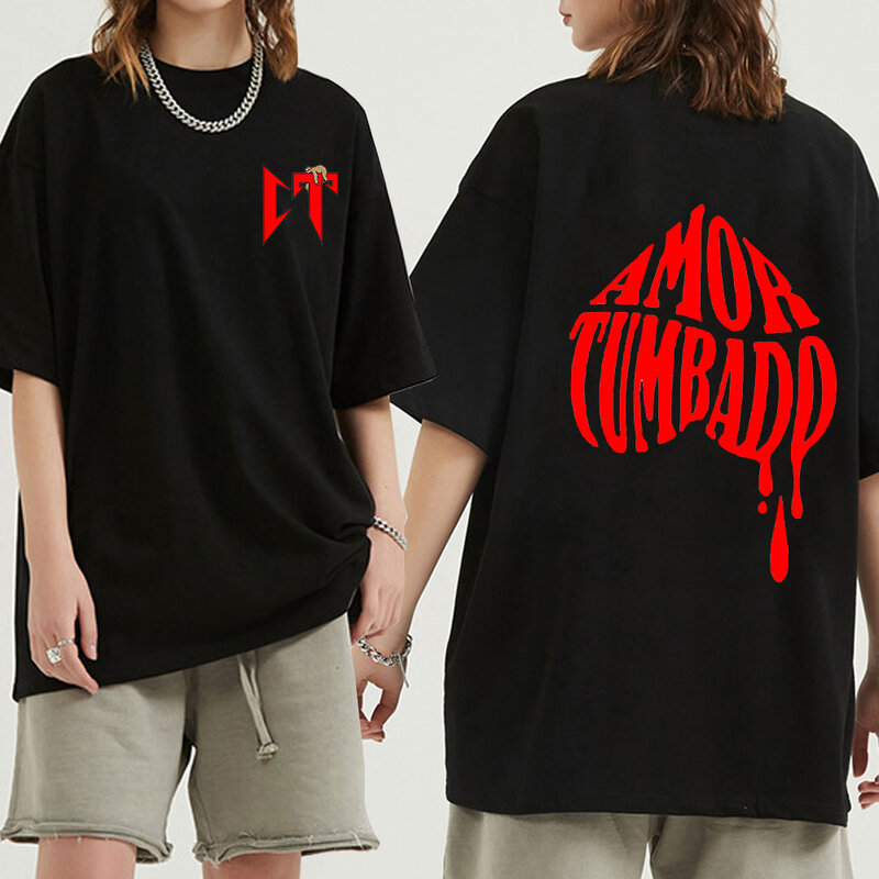 Natanael Cano Amor Tumbado czerwone nadruk z leniwcem t t dla mężczyzn damskie Hip Hop Oversized Streetwear koreańskie luźna koszulka mody