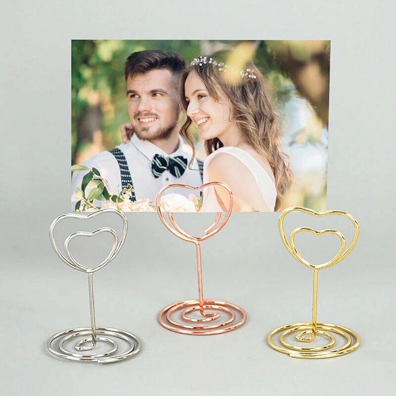 Hot Golden Heart Shape Photo Holder Stands Table Number Holders Place Card Paper Menu Clips for Wedding Party Decor or Office