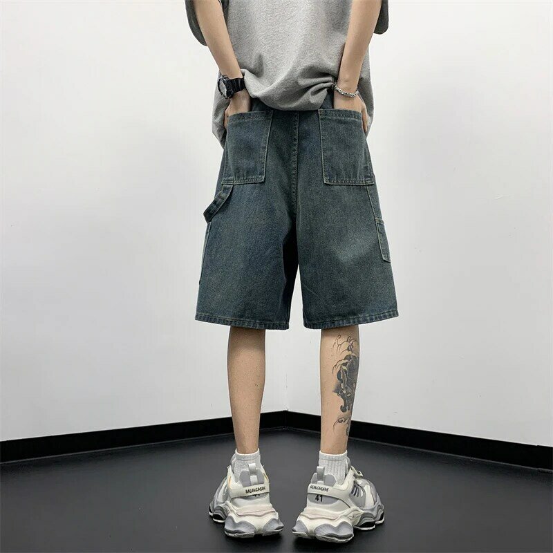 Fewq Heren Wasbare Jeans Shorts Zomer Dunne Amerikaanse High Street Trendy Losse 2024 Effen Kleur Mannelijke Nieuwe Mode 24X9126