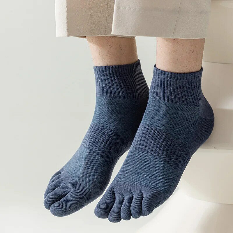 Весенние носки с пятью пальцами для йоги, мужские однотонные Дышащие носки из органического хлопка, впитывающие пот, однотонные носки с пальцами для пилатеса и фитнеса в стиле Харадзюку