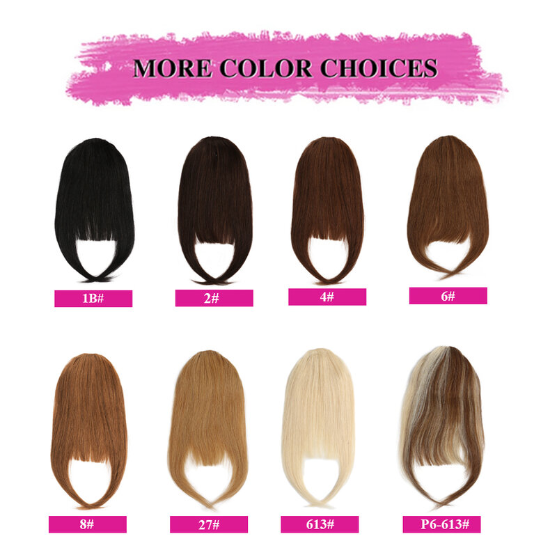 Frange de cheveux humains à clipser sur le devant, extensions de cheveux naturels, noir, marron, blond, 8 pouces, 20g, 3 clips