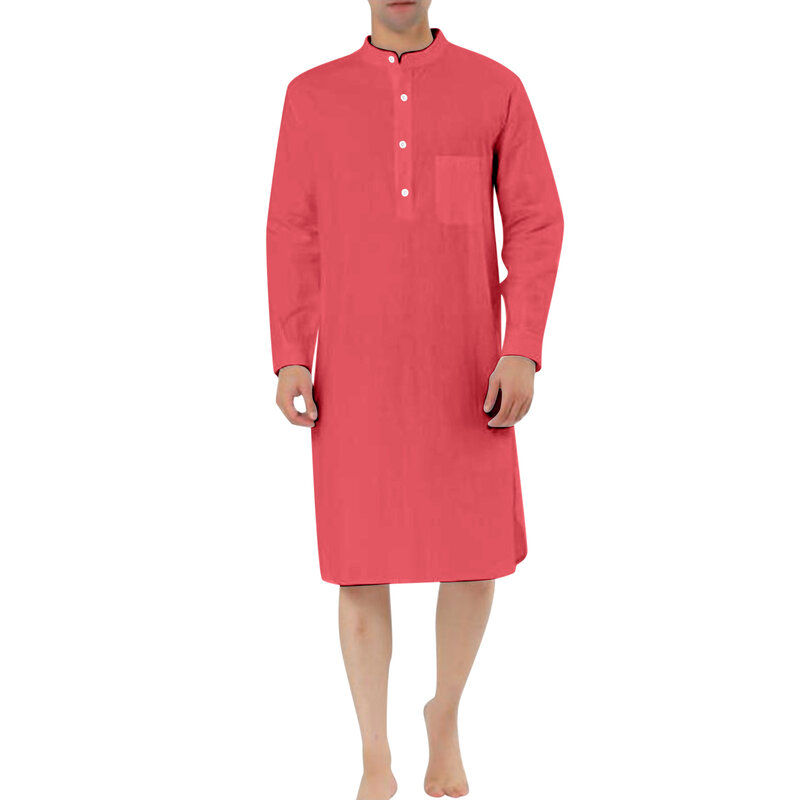 2024 무슬림 패션 캐주얼 포켓 긴 셔츠 로브 쿠르타 남성용, 아라베 옴브레 아랍어 셔츠, 이슬람 두바이 남성 의류, 카프탄