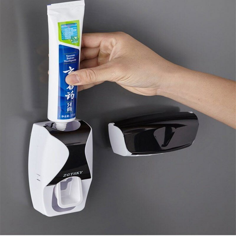 Dispenser Pasta Gigi Otomatis Penuh Lubang Penekan Rak Penyimpanan Pasta Gigi Rak Dinding Aksesori Kamar Mandi