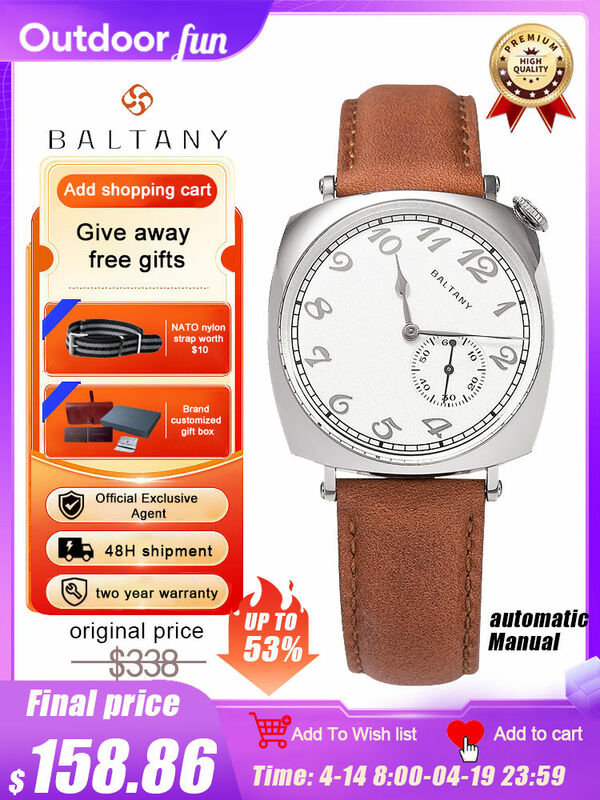 Baltany 1921 Classic Men's Automatic Mechanical Watch Luxury Sapphire Leather Waterproof 5Bar Retro Casual Watch for Men Reloj H
