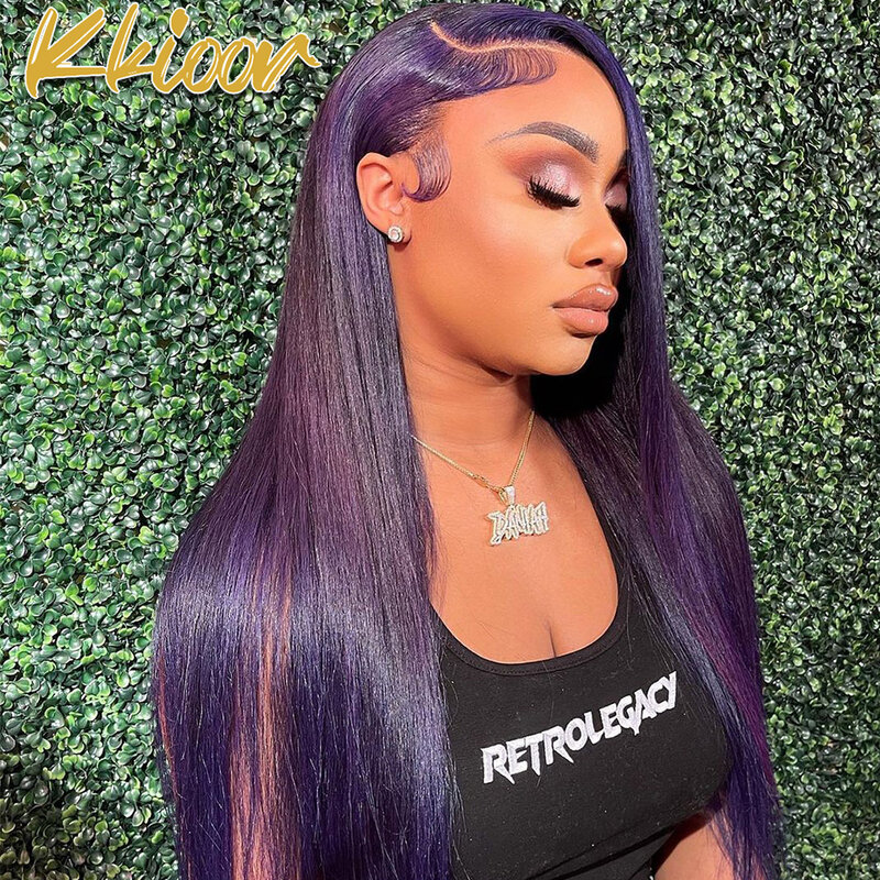 Dark Purple Colored Body Wave Human Hair Wig 180 Density 13x6 13x4 HD Transparent Lace Frontal Wigs Glueless Human Hair 180%Wigs