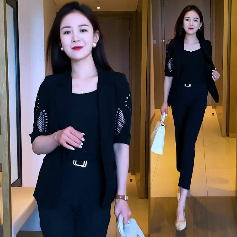 Modny zestaw wiosna/lato dla kobiet 2024 koreańskie wydanie wysokiej klasy elegancka, w miejscu pracy, redukująca trzyczęściowy zestaw eleganckich kobiet