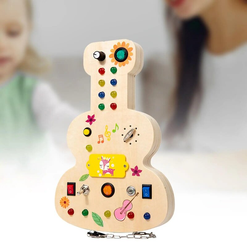 Lights Switch Busy Board Toys with Buttons Guitar Shaped Cognition Game Basic Motor Skills for Boys Girls Children Bithday Gifts