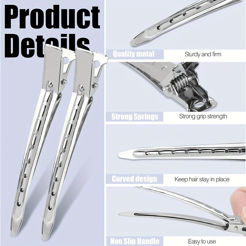 5PCS hairdressing Sectioning hair clips metal tweezers Hairpin wig hair extension Duck Bill Clips With Holes Salon Supplies tool