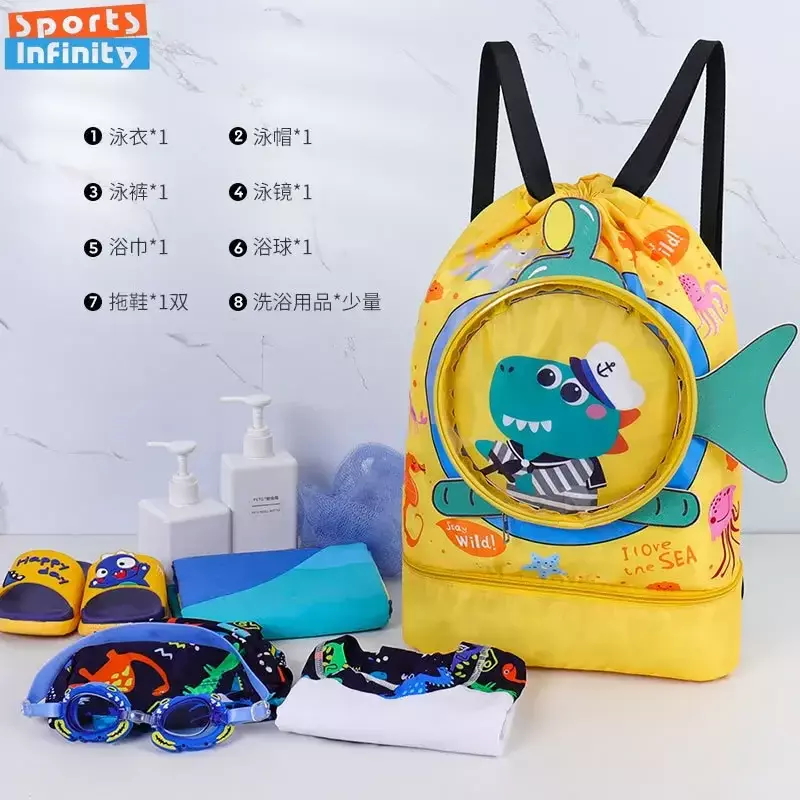 Kids Cartoon Backpacks Swimming Bag Waterproof Combo Dry Wet Bag Clothes Shoes Goggles Storage Pouch Swimming Accessories