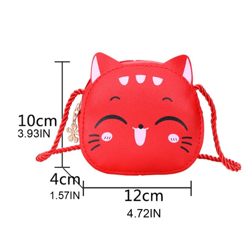 Bolso bandolera piel sintética con diseño dibujos animados para niña y gato
