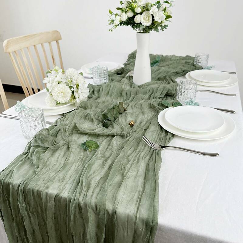 Semi-Sheer Gaze Tabelle Runner Sage Cheesecloth Tisch Einstellung Esszimmer Vintage Hochzeit Dekoration Bankette Bögen Retro Boho Decor