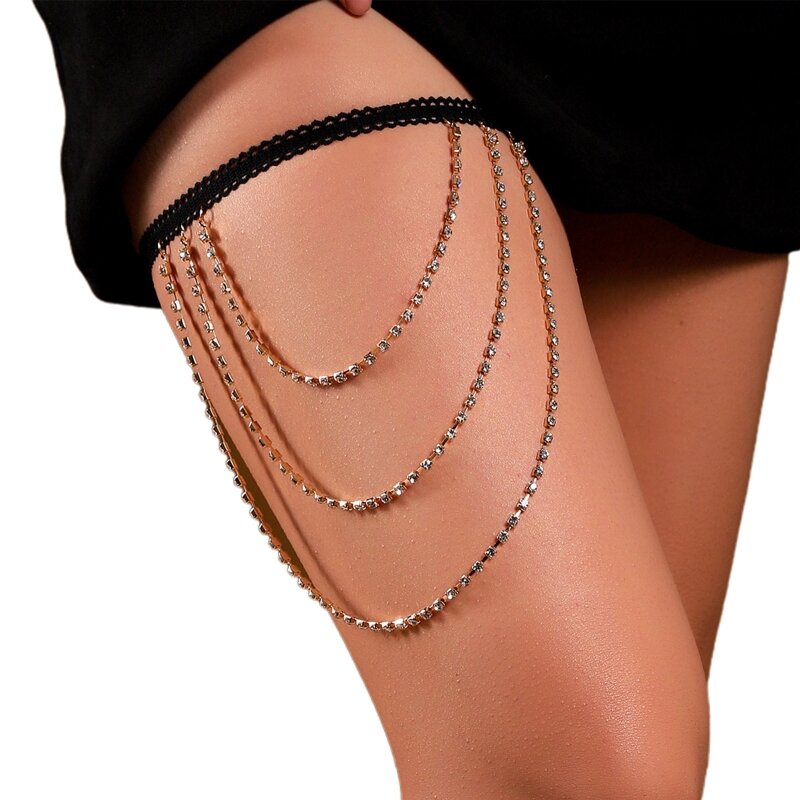 Multi Layer Tassel Thigh Chain Anti-slip Belt Chain Harness Summer Beach Nightclub Leg Accessories for Women and Girls T8NB