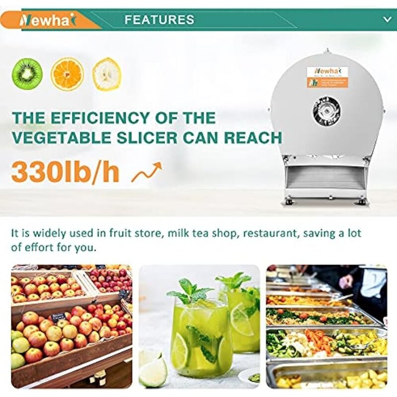 Newhai Onion Slicer, Fatiador de batatas fritas, Fatiador de batata doce, Máquina de corte de tomate, Máquina de corte eletrônico comercial, 0-10mm
