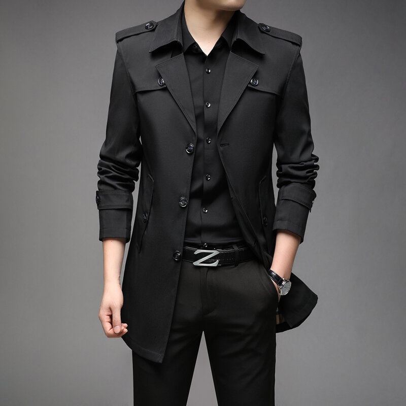 Nowa wiosna mężczyźni wykop moda styl angielski długie prochowce męskie codzienna odzież wierzchnia kurtki wiatrówka marka odzież męska 2022