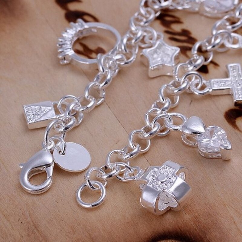 925 Pulseiras de prata para mulheres, encantos bonitos do casamento, presente do Valentine, jóias da forma, venda quente, frete grátis