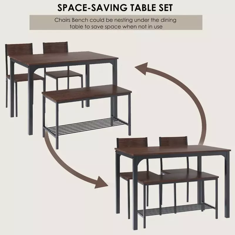 ダイニングテーブルセット,4人用,キッチンテーブル,ベンチ,椅子4脚,レストランとコーヒーショップ用の省スペースセット,4個