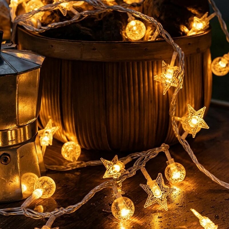 Lámpara Solar de bola de estrella de nieve, cadena de luz LED Multicolor, impermeable, decoración de boda al aire libre, guirnalda de luces de fiesta de navidad
