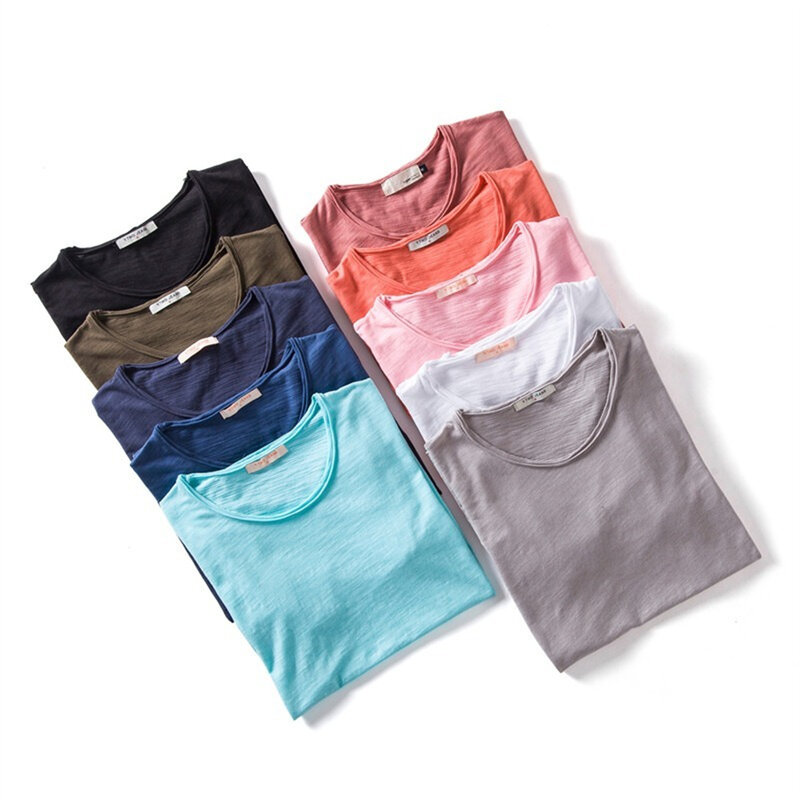 AIOPESON-Camiseta monocromática slim fit masculina, 100% algodão, blusa com decote em v, camiseta de manga curta, design de moda