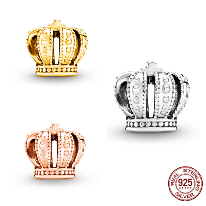 Abalorio de corona Regal de Plata de Ley 925, compatible con pulsera Pandora Original, collar, joyería, regalo para mujer