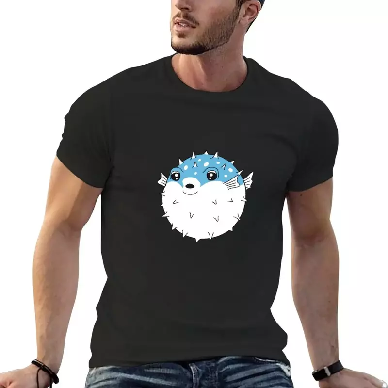 T-shirt gráfica dos homens Fugu Puffer Fish, véu preto, projete suas próprias camisetas