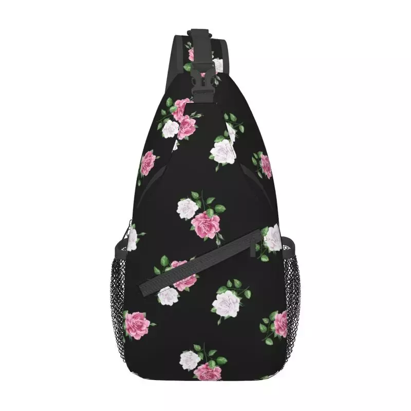Bolsa tiracolo masculina, mochila de ombro para viagem, flores florais de aquarela, pétalas de rosa e estilinete de folhas
