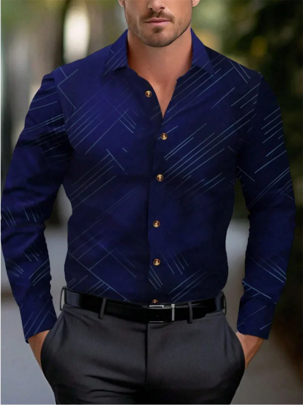 Camisa formal listrada de manga comprida masculina, camisa de botão, lapela, primavera, outono, verão, roupas de trabalho de casamento, XS-6XL, 10 cores