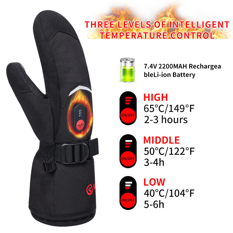 Savior Heat Winter Mittens Ski Heated Gloves Rechargeable Eelctric Battery for Men Women Keep Warm Heated Outdoor Sports Gloves