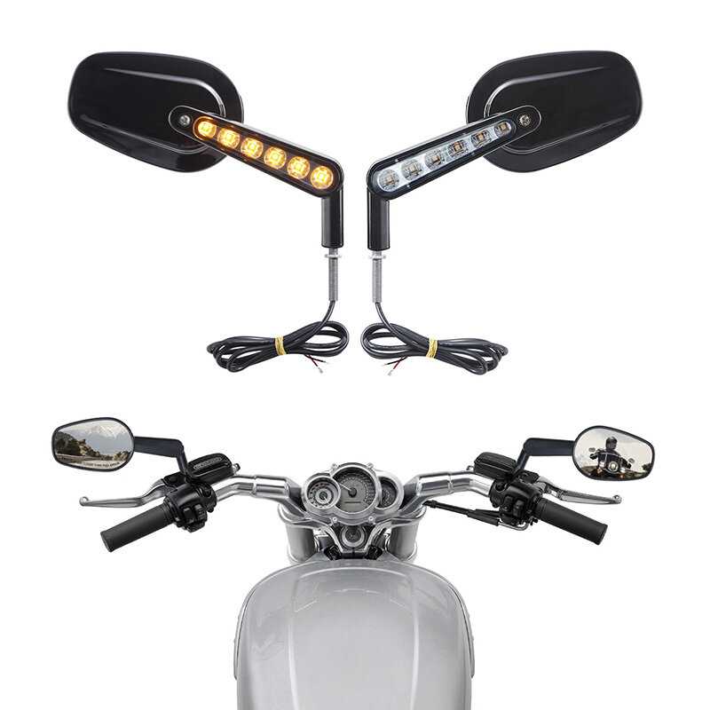 Боковые зеркала заднего вида для мотоциклов, светодиодсветодиодный указатели поворота, для Harley V-Rod VRSCF 2009-2017 16, черный, серебристый, хром