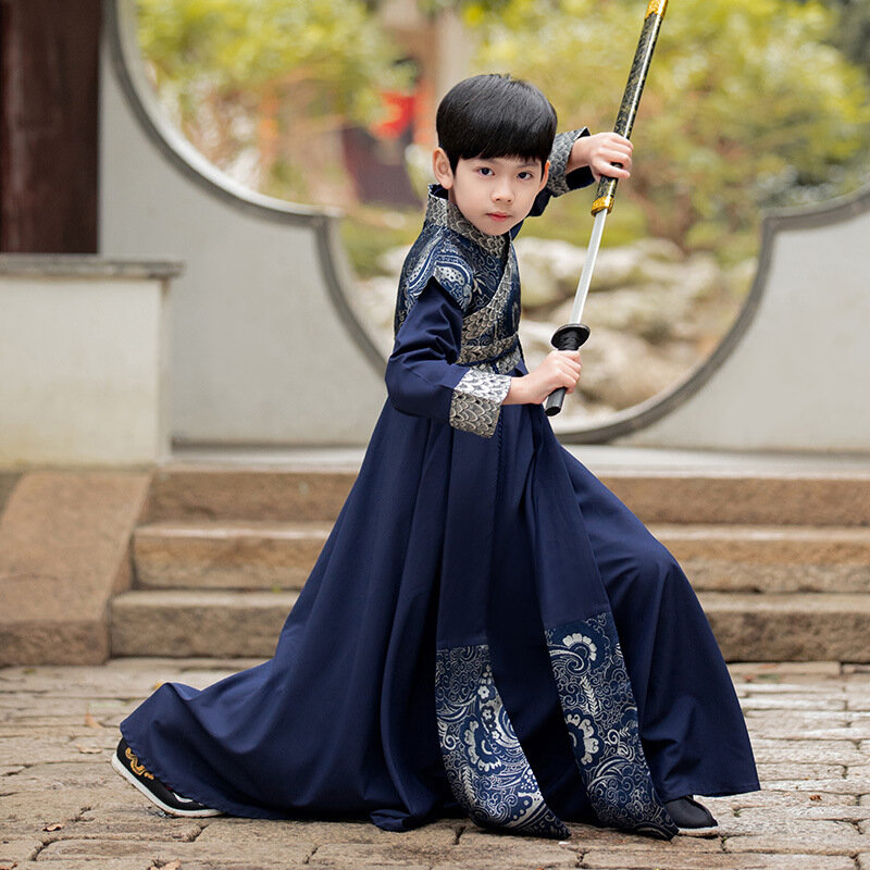 Hanfu tradicional chino para niños, traje Tang, Carnaval, Cosplay, héroes guapos, conjunto de regalo de tres piezas