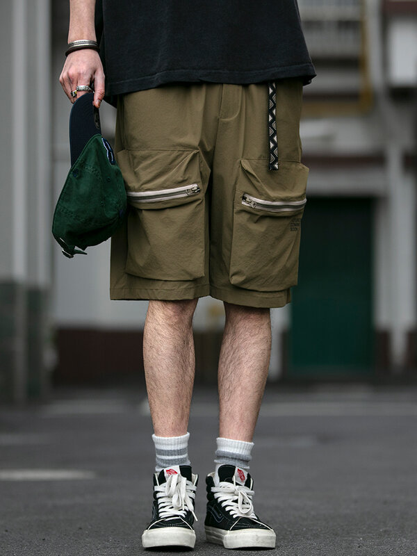 Summer Zipper Big Pocket Shorts For Men Clothing Korean Fashion Hip Hop Baggy Cargo Shorts Harajuku Casual Sport Pants Male