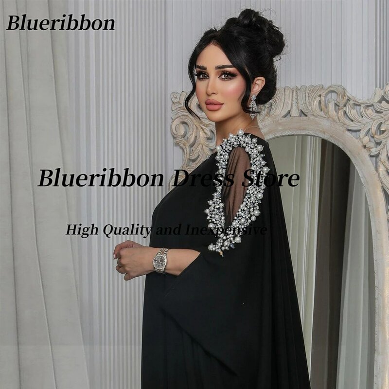 Blueribbon Arabia saudita abiti neri per la festa serale abito con perline fatto a mano Des warmige le donne indossano abiti da ballo per feste di compleanno