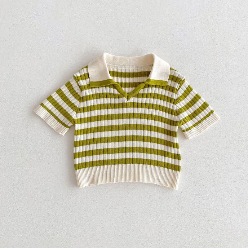 Summer New Children Short Sleeve Striped Set Baby Boy Girl Polo Collar Knitted Pullover + Shorts 2pcs Suit Kids Casual Outfits