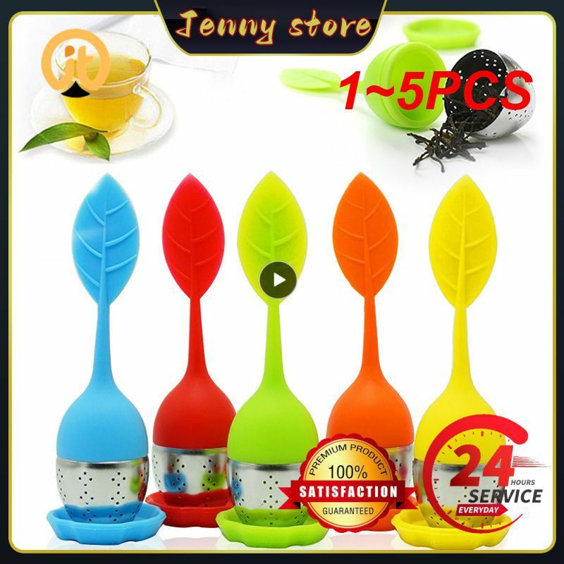 1~5PCS Colors Silicone Tea Infuser Reusable Tea Strainer Sweet Leaf with Drop Tray Novelty Tea Ball Herbal Spice Filter Tea Tool