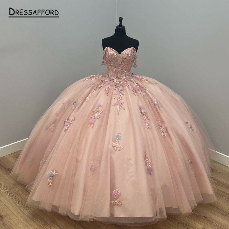 Princess Quinceanera Dresses 2023 Off Shoulder Beads Crystal Appliques Birthday Prom Party Sweet 16 Gowns Corset