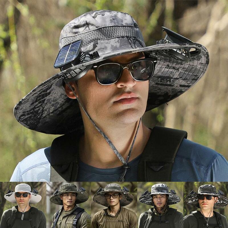 สายหมวกบังแดดซับเหงื่อสำหรับ Topi memancing กันแดดกลางแจ้งพัดลมพลังงานแสงอาทิตย์ลมแรงผ้าคอตตอนช่วยให้หน้าผากของหมวกแห้ง