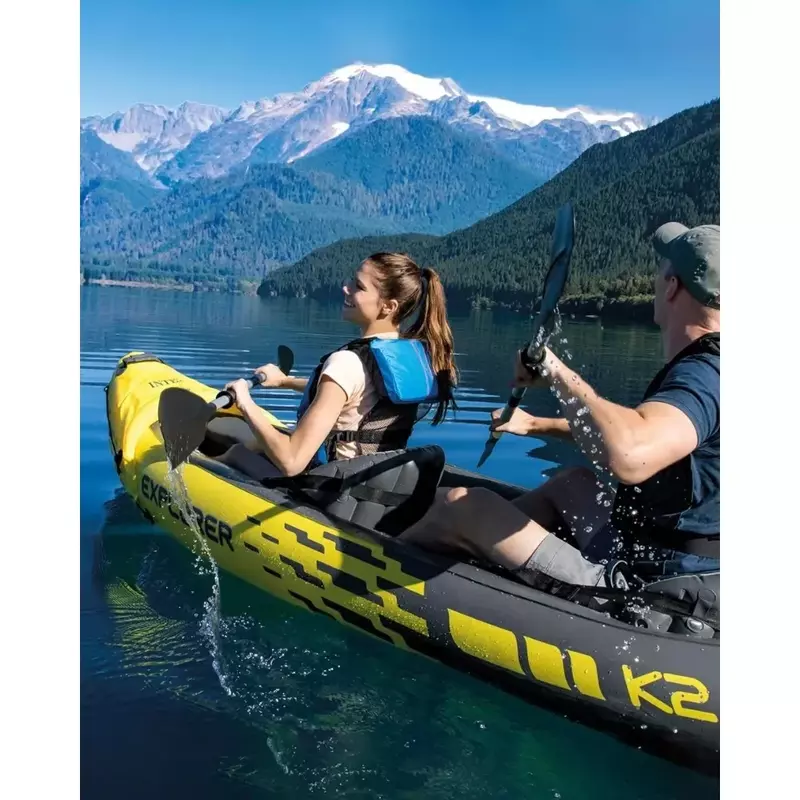 Bateau gonflable en PVC avec rames en aluminium de luxe, pompe à haut rendement, sièges réglables avec dossier, kayak 2 hypothèques, comprend 86 po