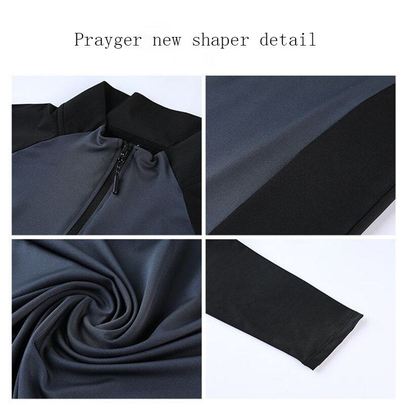 Prayger New Men Shapers Stand Collar Shirts Slim Trainer Body Tops Color Match Zipper Long Sleeves Clothes