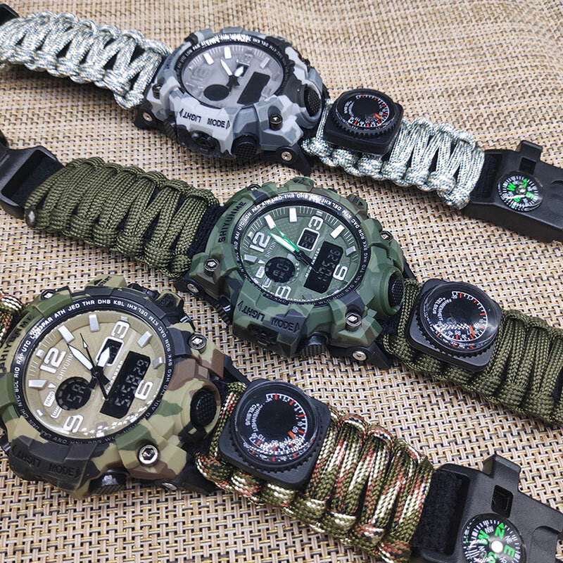 Outdoor Survival Horloge Multifunctionele Waterdichte Militaire Tactische Paracord Horloge Armband Camping Wandelen Emergency Gear Edc