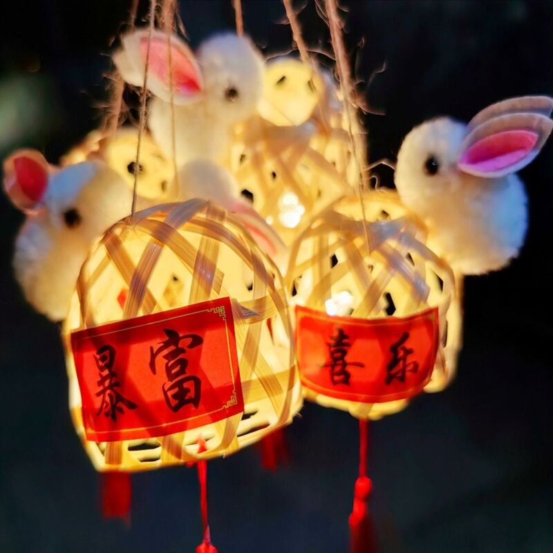 Lanterna di bambù di metà autunno di stile cinese antica luce a LED fatta a mano lampada cinese lanterna benedizione festa di bambù