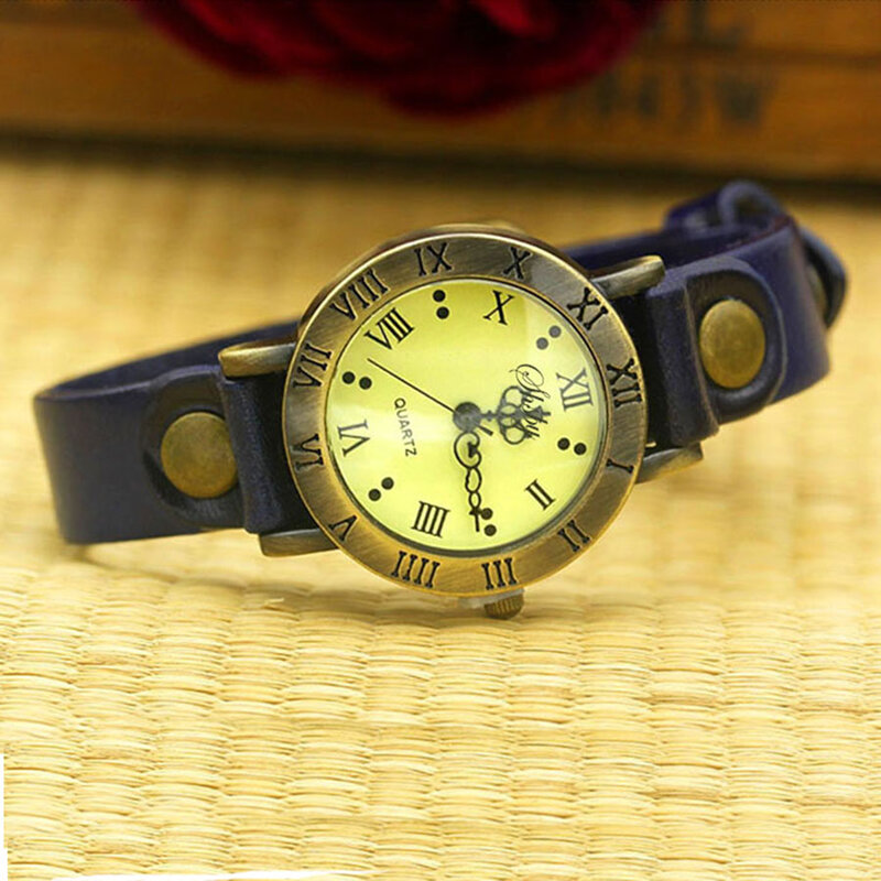 Shsby nowy rzym Vintage pasek ze skóry bydlęcej zegarki kobiety sukienka bransoletki z zegarkiem kobieta brązowy zegarek kwarcowy Student luźny zegarek