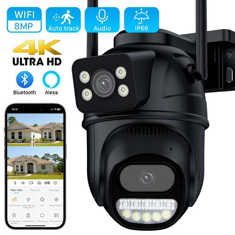 8mp 4k Dual Lens Ptz IP-Kamera mit Dual-Bildschirm 4mp Ai Human Detection Auto Tracking drahtlose Außen überwachungs kamera ICsee