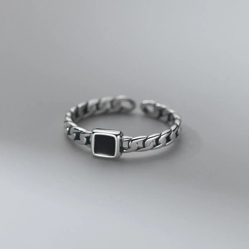 Anillos de plata de ley 100% con piedra negra para mujer, accesorio sencillo y moderno para regalo de fiesta, 925